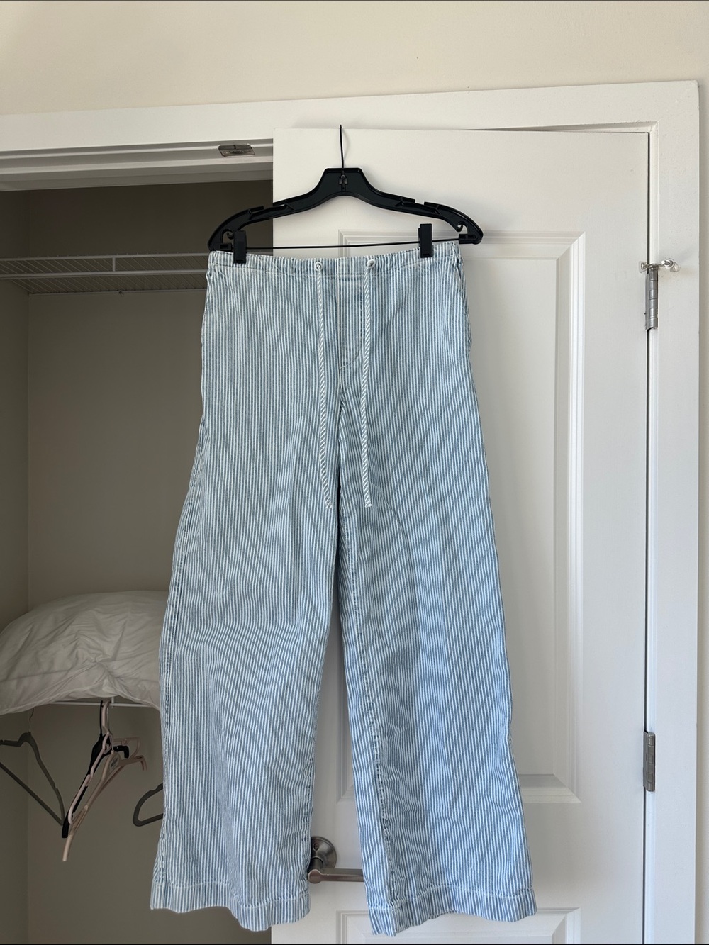Reformation Blue & White Striped Wide-Leg Pants